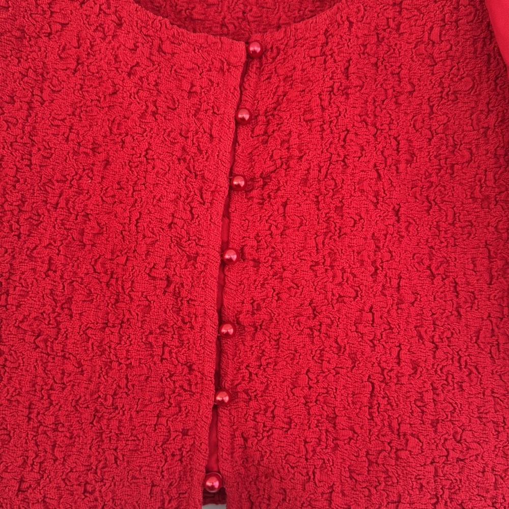 By Anthropologie Smocked Cardigan Top button blouse red M - Picture 3 of 8